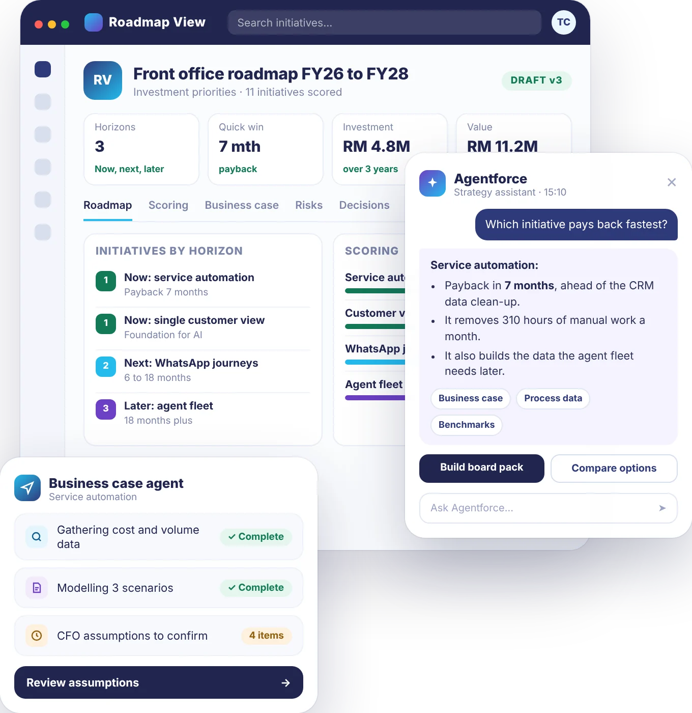 Roadmap View with Agentforce assistant and AI agent